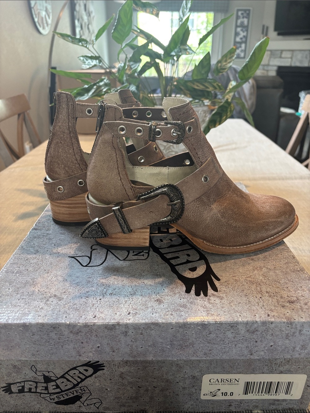 Freebird by Steven Carson Brown Leather Buckle Ankle Boots with Grommet Detail. - Picture 5 of 6